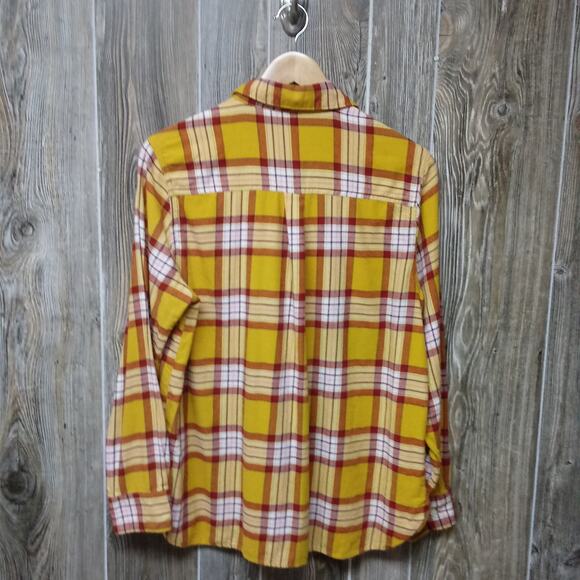 Old Navy Flannel Plaid Shirt Womens Large Gold Red Yellow Chiefs Fan Harvest - Picture 2 of 13